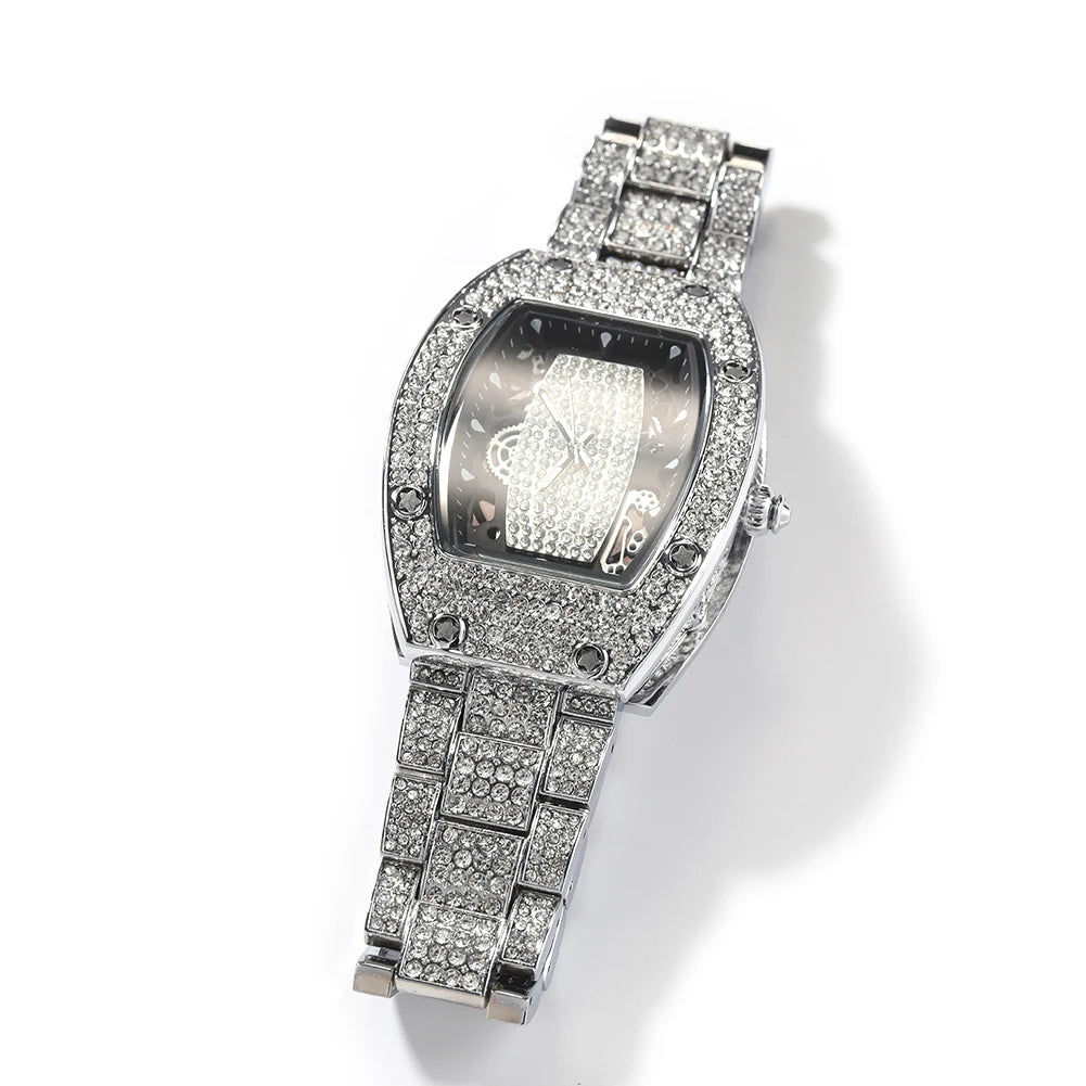 THE BLING KING Big Men's Watch Waterproof Full Iced Out Rectangle Dial Luxury Brand Quartz Automatic Wrist Mens Hiphop Watch