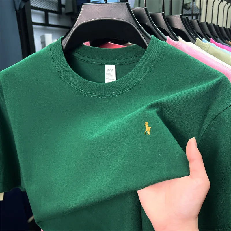 100%pure cotton short sleeve T-shirt men's fashion high-end brand Paul embroidery summer breathable loose casual round neck top