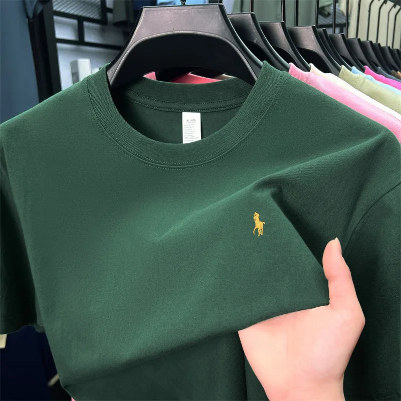 100%pure cotton short sleeve T-shirt men's fashion high-end brand Paul embroidery summer breathable loose casual round neck top