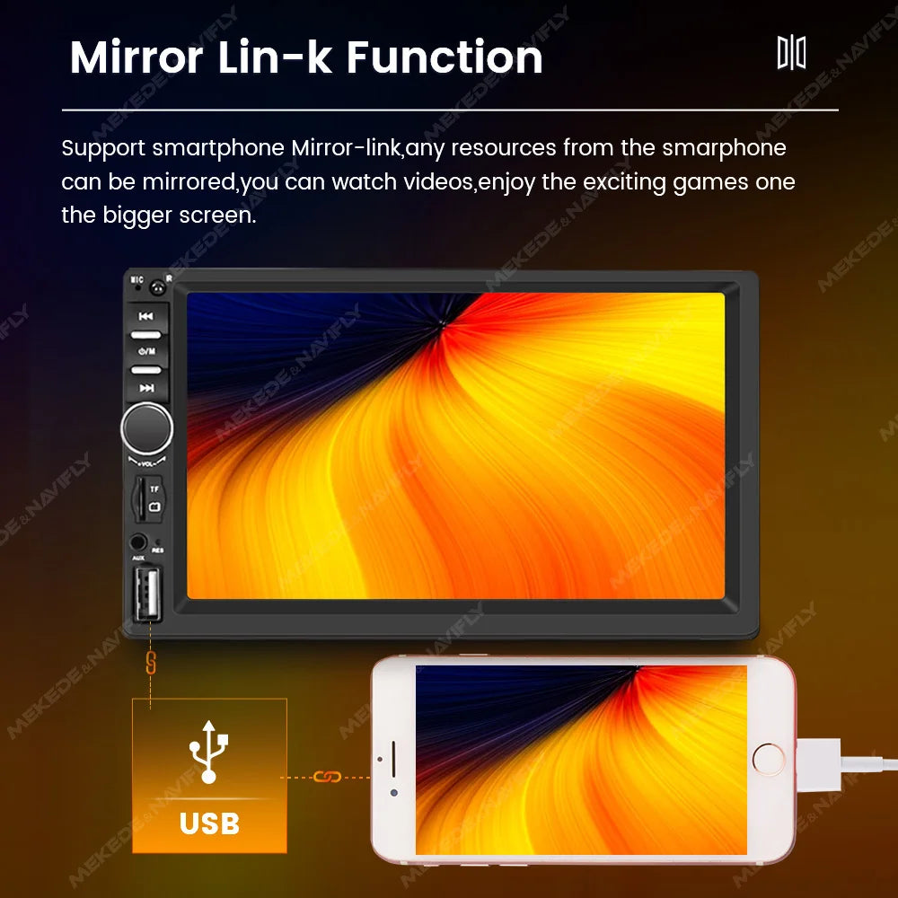 1DIN 7inch HD Touch Screen Universal Car Radio Multimedia Player MP5 Car-play Auto BT For Ford Honda Hyundai KIA Fiat VW Nissan