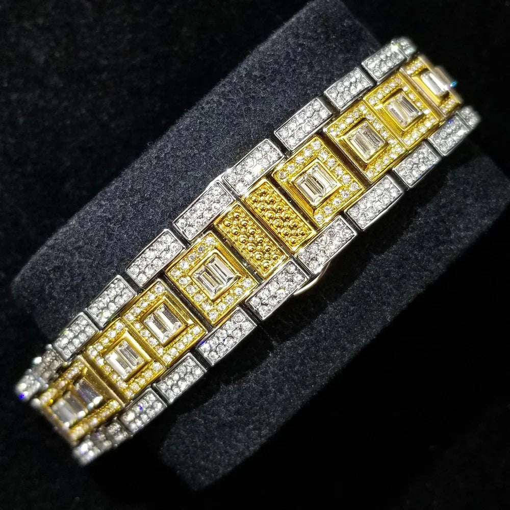 Luxury Shiny Diamond Watch For Men Hip Hop Trendy Iced Out Quartz Watches High Quality Stainless Steel Waterproof Day Date Clock