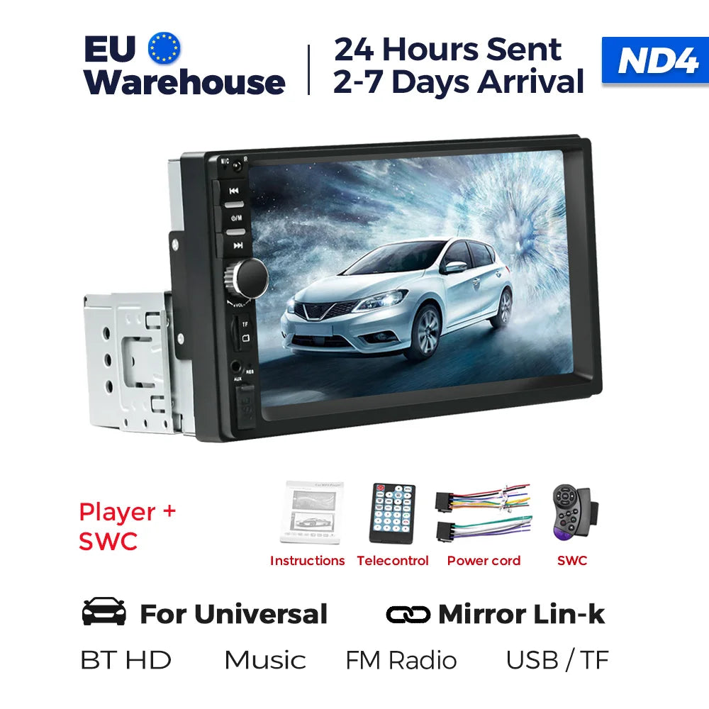 1DIN 7inch HD Touch Screen Universal Car Radio Multimedia Player MP5 Car-play Auto BT For Ford Honda Hyundai KIA Fiat VW Nissan