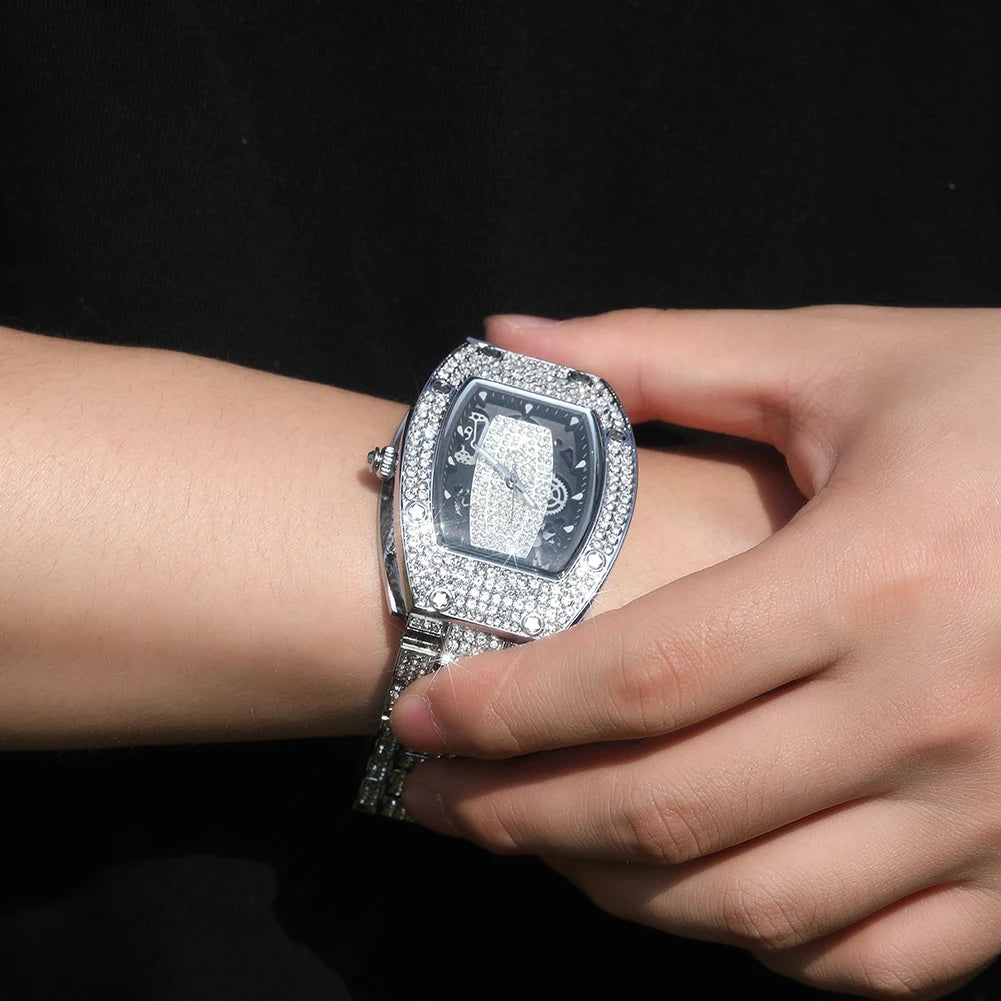 THE BLING KING Big Men's Watch Waterproof Full Iced Out Rectangle Dial Luxury Brand Quartz Automatic Wrist Mens Hiphop Watch