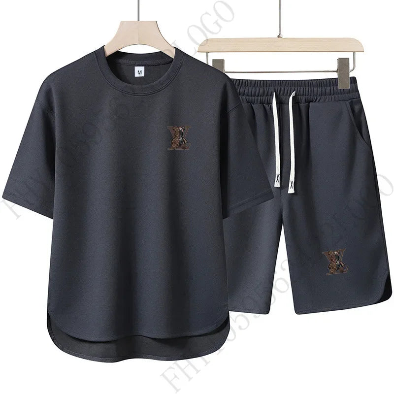 2025 Summer Street men fashion Breathable fitness sports fashion high quality printed short sleeve T-shirt + jogging shorts set