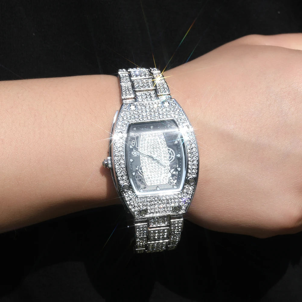THE BLING KING Big Men's Watch Waterproof Full Iced Out Rectangle Dial Luxury Brand Quartz Automatic Wrist Mens Hiphop Watch