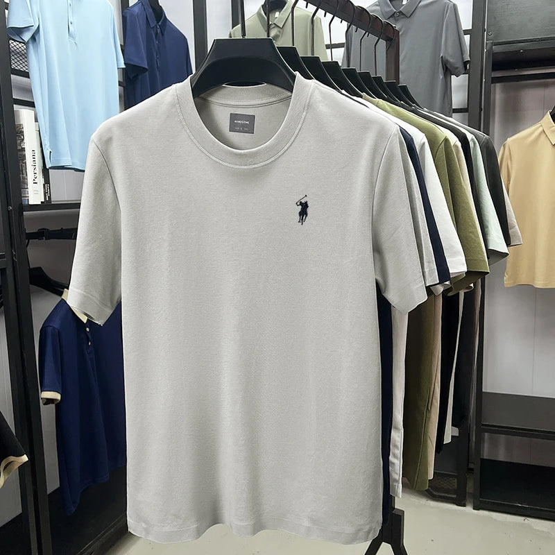 Men's High-End Brand Designer Embroidered O-neck T-shirt Trendy Casual Short Sleeved Breathable Sweat Absorbing Cotton Men's Top