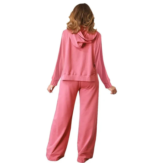 GUWU Active Wear Autumn Solid Women's Set Long Sleeve Hooded Sweater and Wide Leg Pants  Two 2 Piece Sets Outfits Tracksuit
