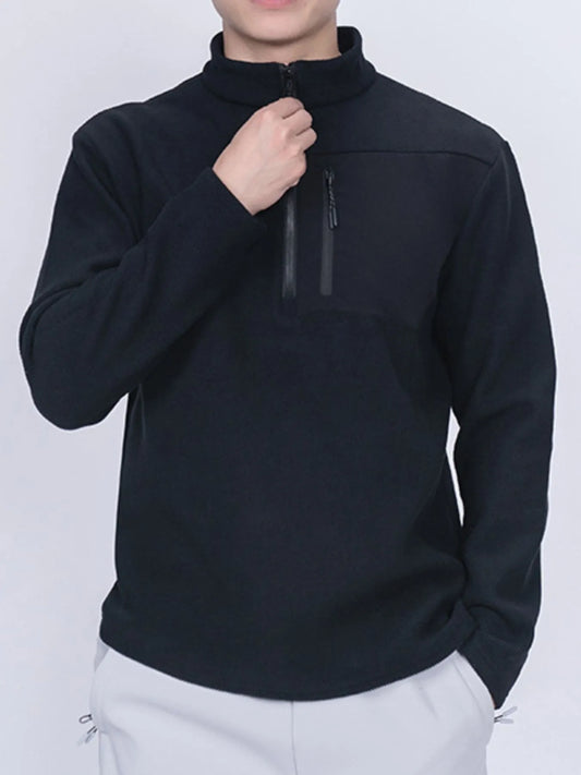 Men's Plus Size Half-Zip Fleece Sweatshirt with Chest Pocket DmGLabeL 