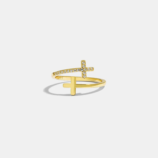 925 silver zircon ring with cross design