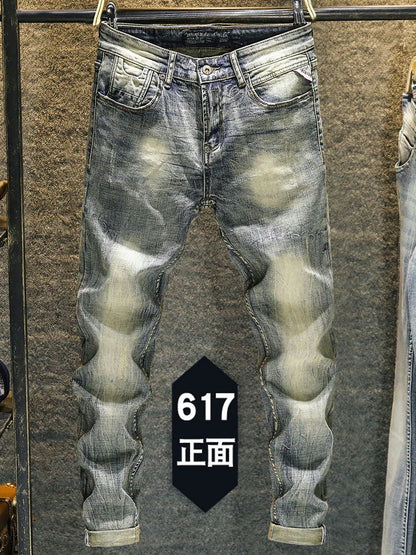 Elastic Old Pants Men's Jeans  2022 New Autumn Winter Slim Feet  Ripped Skinny Hip Hop Cowboy Men Designer Jeans for Men