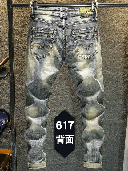 Elastic Old Pants Men's Jeans  2022 New Autumn Winter Slim Feet  Ripped Skinny Hip Hop Cowboy Men Designer Jeans for Men