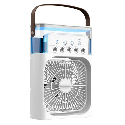 Spray fan portable household three in one small air cooler, 7-color LED night light, 5-hole humidifier, 1-3 hour timer