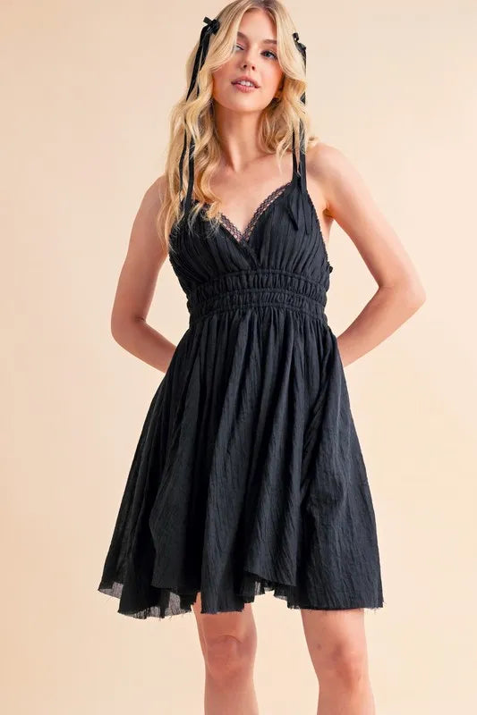 
Black lace mini cami dress for women