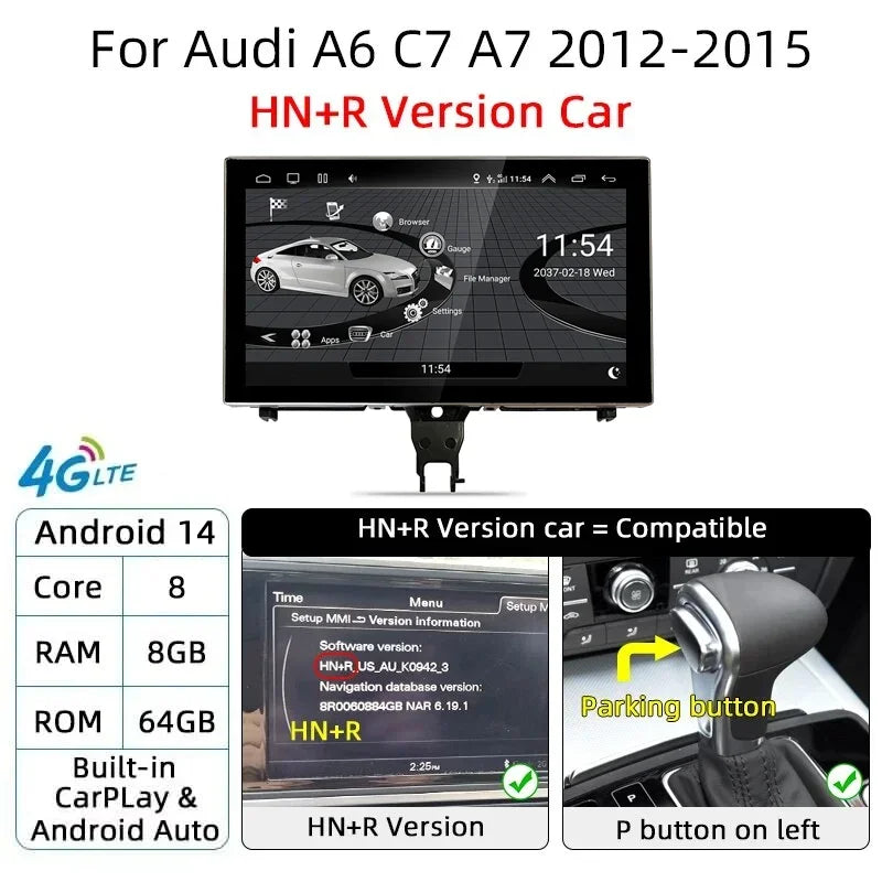 Android 14 Auto Radio Wireless Carplay Touch Screen For Audi A6 C7 A7 2012-2018 Car Multimedia Player Navigation Stereo GPS WIFI
