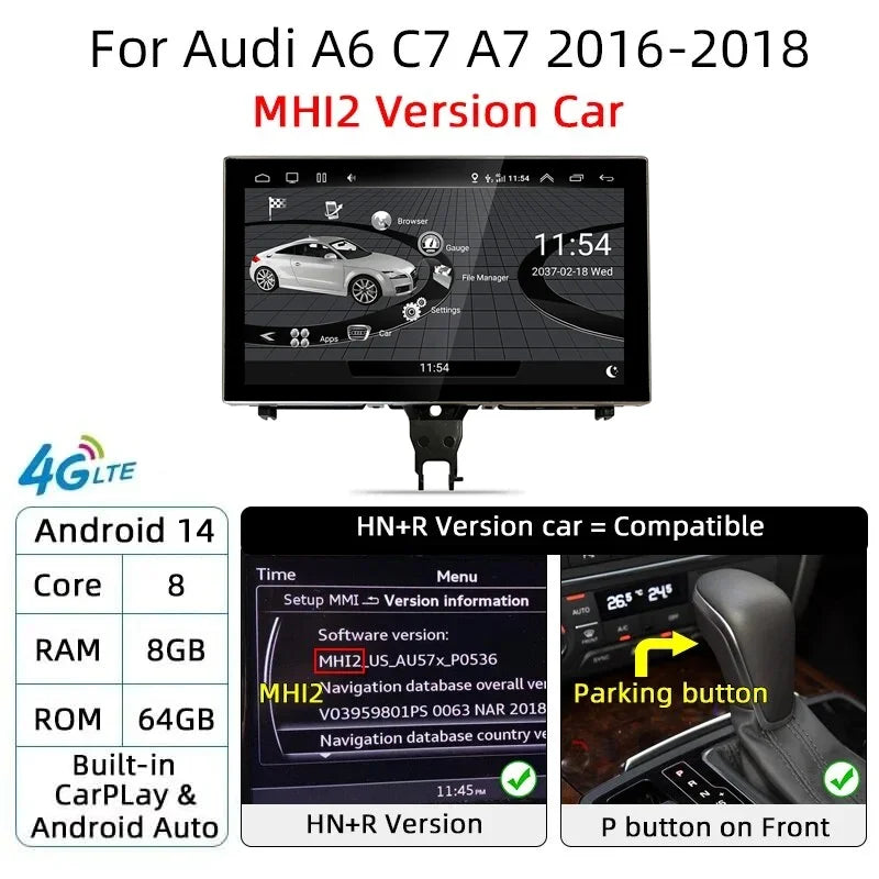 Android 14 Auto Radio Wireless Carplay Touch Screen For Audi A6 C7 A7 2012-2018 Car Multimedia Player Navigation Stereo GPS WIFI