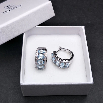 TBJ,the lastest clasp earring 925 sterling silver with natural sky blue topaz oval 4*6 mm real gemstone jewelry girl nice gift
