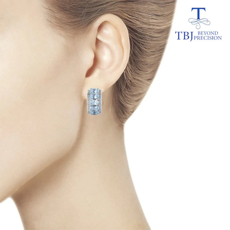 TBJ,the lastest clasp earring 925 sterling silver with natural sky blue topaz oval 4*6 mm real gemstone jewelry girl nice gift