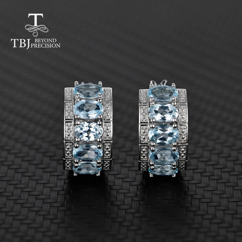 TBJ,the lastest clasp earring 925 sterling silver with natural sky blue topaz oval 4*6 mm real gemstone jewelry girl nice gift