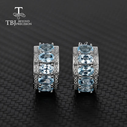 TBJ,the lastest clasp earring 925 sterling silver with natural sky blue topaz oval 4*6 mm real gemstone jewelry girl nice gift