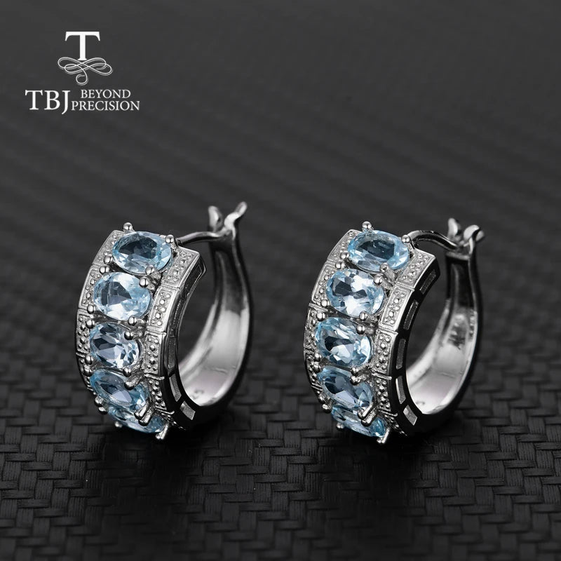TBJ,the lastest clasp earring 925 sterling silver with natural sky blue topaz oval 4*6 mm real gemstone jewelry girl nice gift