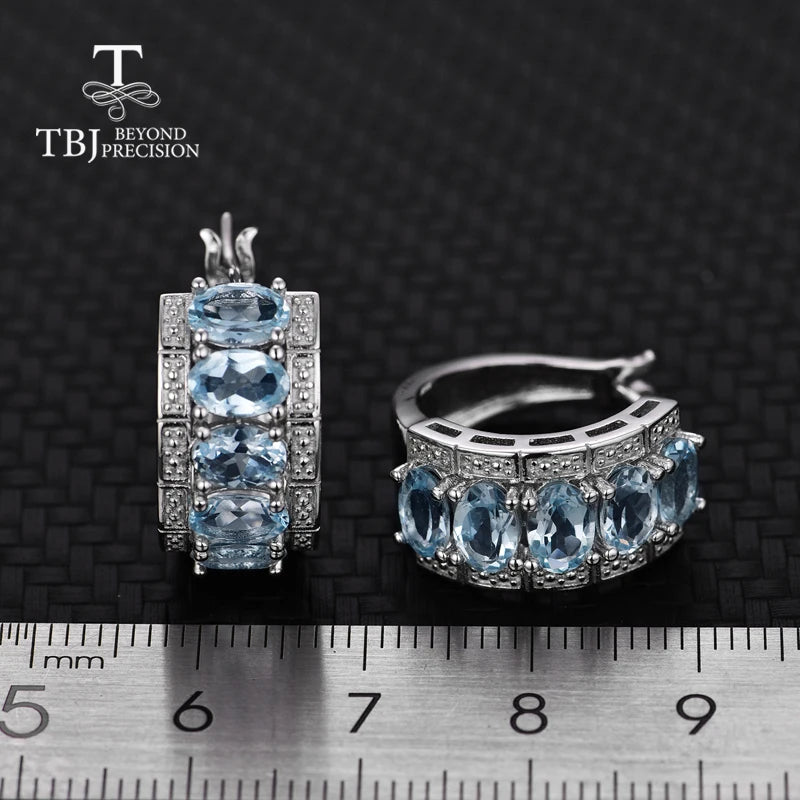 TBJ,the lastest clasp earring 925 sterling silver with natural sky blue topaz oval 4*6 mm real gemstone jewelry girl nice gift