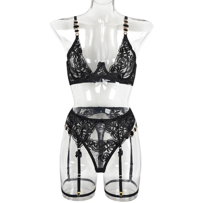 Vintage Gemstone Embroidered Bra Sexy Push up Underwear Women