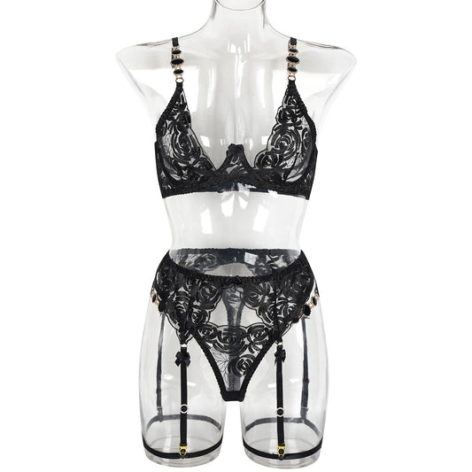 Vintage Gemstone Embroidered Bra Sexy Push up Underwear Women
