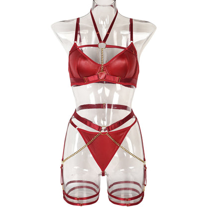 Sexy Underwear Three Piece Set Autumn Best Underwear Chain on Neck Waist Seal Heavy Craft