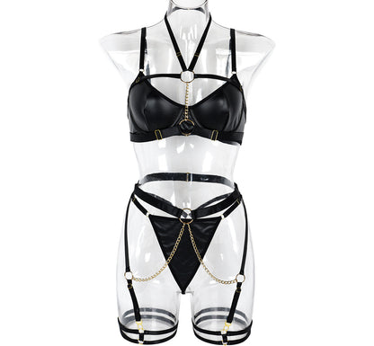Sexy Underwear Three Piece Set Autumn Best Underwear Chain on Neck Waist Seal Heavy Craft