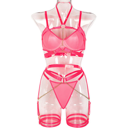 Sexy Underwear Three Piece Set Autumn Best Underwear Chain on Neck Waist Seal Heavy Craft