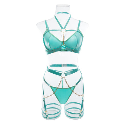 Sexy Underwear Three Piece Set Autumn Best Underwear Chain on Neck Waist Seal Heavy Craft