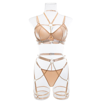 Sexy Underwear Three Piece Set Autumn Best Underwear Chain on Neck Waist Seal Heavy Craft