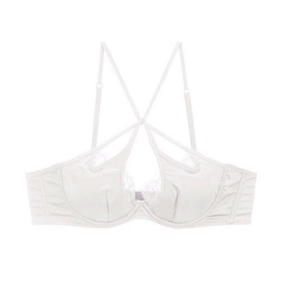 French Sexy Underwear Glossy Cutout Eyelash Lace Thin Soft Steel Ring Criss Cross Strap Push up Bra Set
