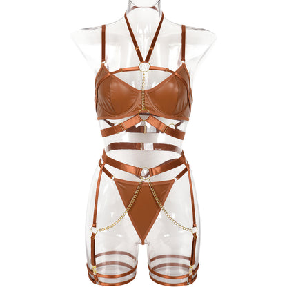 Sexy Underwear Three Piece Set Autumn Best Underwear Chain on Neck Waist Seal Heavy Craft