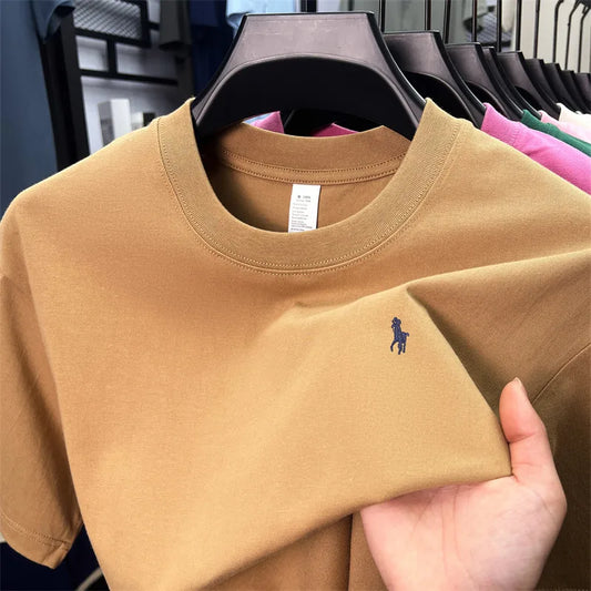 100%pure cotton short sleeve T-shirt men's fashion high-end brand Paul embroidery summer breathable loose casual round neck top