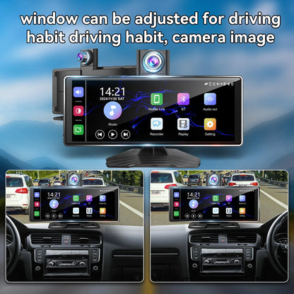 10.26" 4K/1080P Touch Car Stereo with CarPlay & Android Auto | Front & Rear Dash Cam, Night Vision, WiFi, Bluetooth, FM