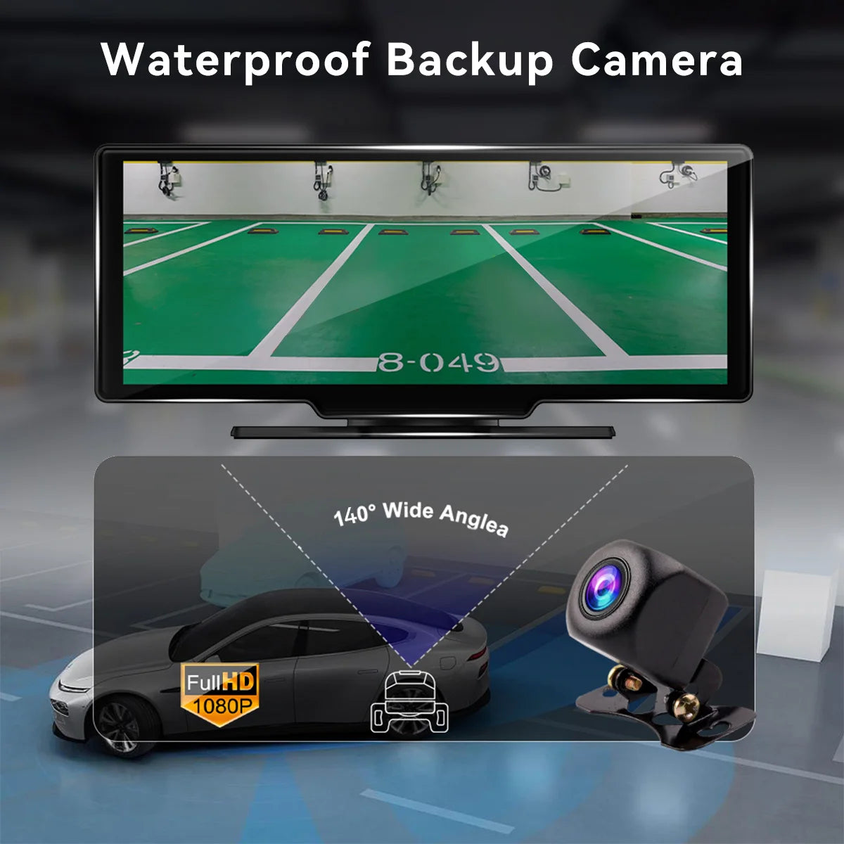 10.26" 4K/1080P Touch Car Stereo with CarPlay & Android Auto | Front & Rear Dash Cam, Night Vision, WiFi, Bluetooth, FM