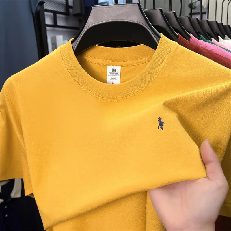 100%pure cotton short sleeve T-shirt men's fashion high-end brand Paul embroidery summer breathable loose casual round neck top