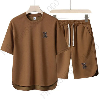 2025 Summer Street men fashion Breathable fitness sports fashion high quality printed short sleeve T-shirt + jogging shorts set