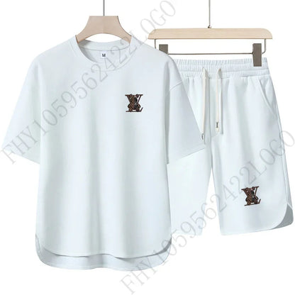 2025 Summer Street men fashion Breathable fitness sports fashion high quality printed short sleeve T-shirt + jogging shorts set