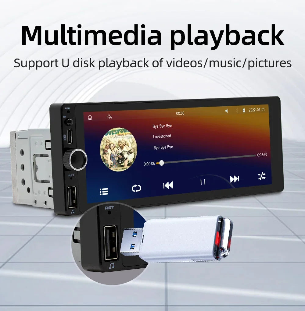 1din 6.86" HD Car Radio Multimedia Carplay Touch Screen Mirror Link Stereo Bluetooth USB FM Camera MP5 Player
