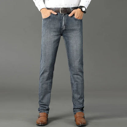 Wthinlee New Business Men's Jeans Casual Straight Stretch Fashion Classic Blue Black Work Denim Trousers Male Brand Clothing