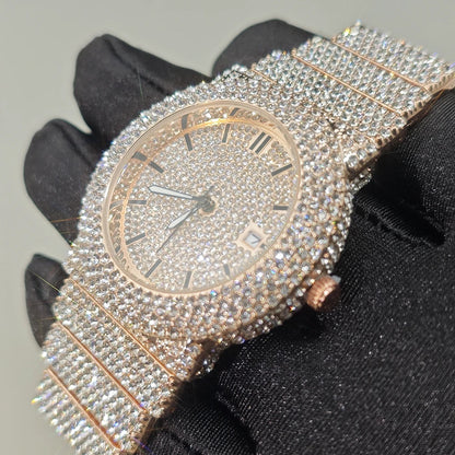 Hot New Luxury Watches For Men Full Diamond Iced Hip Hop Stylish Quartz Watch For Male Waterproof Calendar Men's Wristwatches