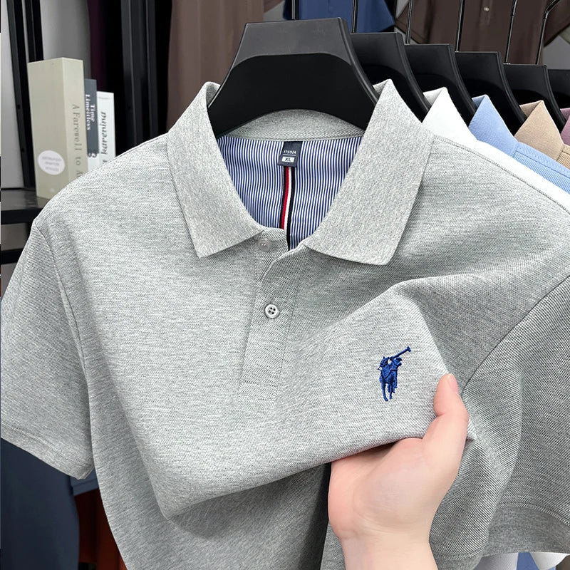High End Brand Men's Polo Shirt Lapel T-Shirt Summer New Exquisite Horse Embroid Short Sleeve Fashion Business Leisure Menswear
