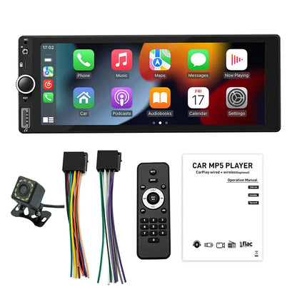 1din 6.86" HD Car Radio Multimedia Carplay Touch Screen Mirror Link Stereo Bluetooth USB FM Camera MP5 Player
