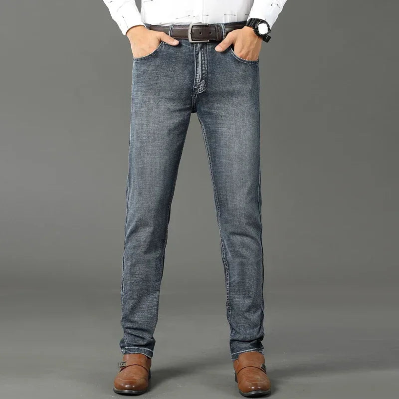Wthinlee Brand Straight Stretch Classic Blue Black New Business Men's Jeans Casual Work Denim Trousers Male Brand Clothing