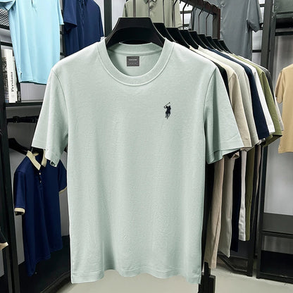 Men's High-End Brand Designer Embroidered O-neck T-shirt Trendy Casual Short Sleeved Breathable Sweat Absorbing Cotton Men's Top