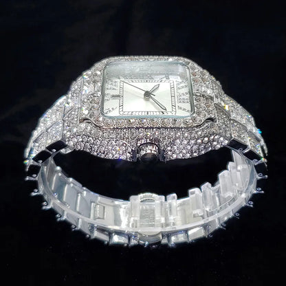 Luxury Diamond Watch Men Hip Hop Bling Iced Out Quartz Watches Fashion Blue Dial Silver Shiny Party Jewelry Relojes Dropshipping