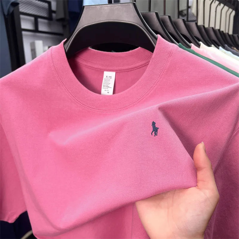 100%pure cotton short sleeve T-shirt men's fashion high-end brand Paul embroidery summer breathable loose casual round neck top