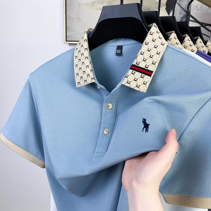 High end pony embroidered short sleeve polo shirt fashion designer brand T-shirt comfort breathable business casual men's wear